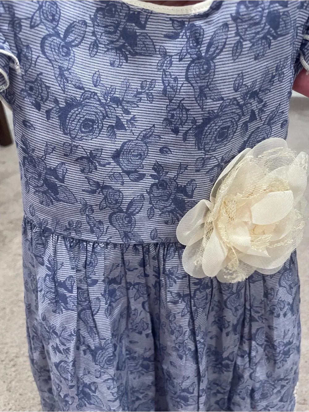 Laura Ashley Blue Floral Lace Dress with Cream Accent Flower